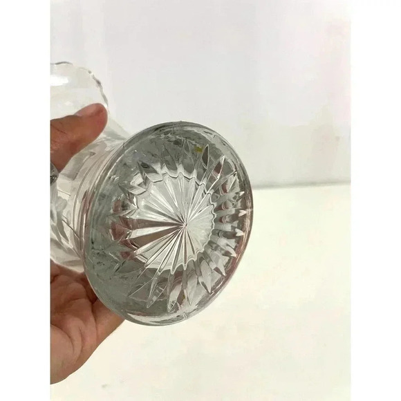 VTG Pressed Clear Etched Floral Glass Basket Vase 9.75" Tall MCM Home Decor - Picture 5 of 16